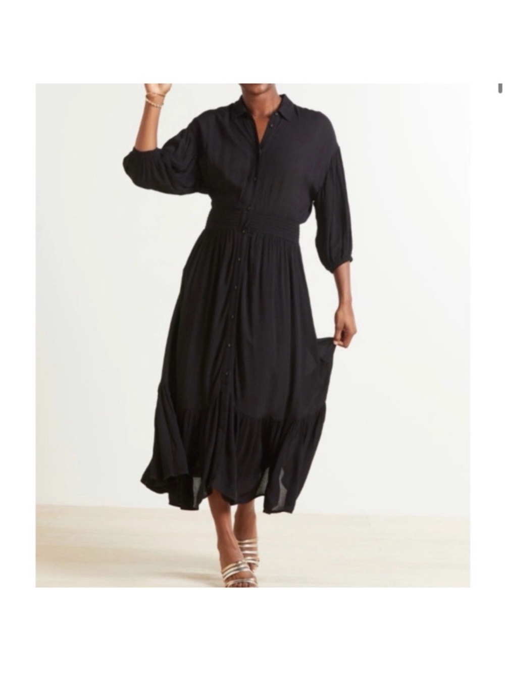 Z Supply Tanya Maxi/Midi Dress black rayon neutral minimalist button-down chic S